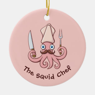 Squid Chef Cartoon Ceramic Ornament