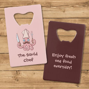 Squid Chef Cartoon Credit Card Bottle Opener