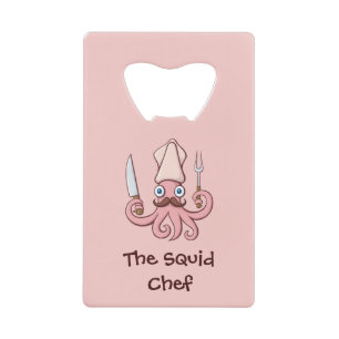 Squid Chef Cartoon Credit Card Bottle Opener