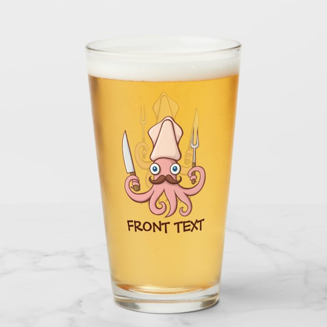 Squid Chef Cartoon Glass (Front Filled)