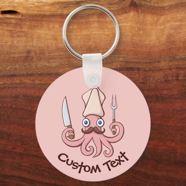 Squid Chef Cartoon Keychain (Front)