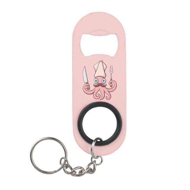 Squid Chef Cartoon Keychain Bottle Opener (Front)