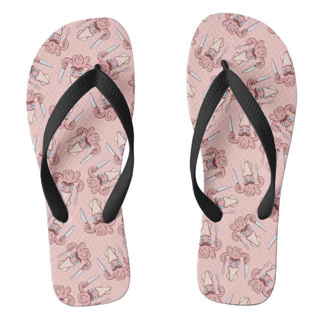 Squid Chef Cartoon Pattern Flip Flops (Footbed)