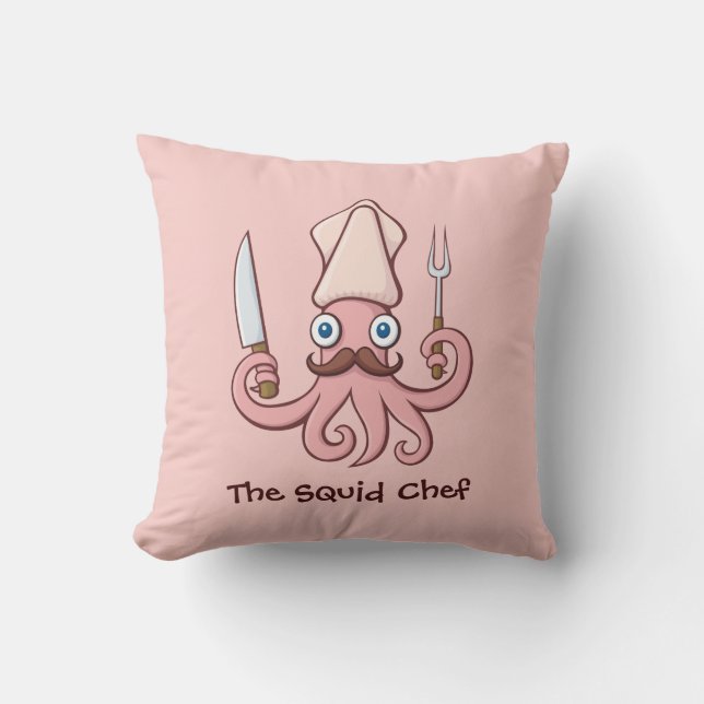 Squid Chef Cartoon Throw Pillow (Front)