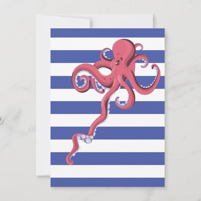 Squid diving underwater featuring stripes. invitation (Back)