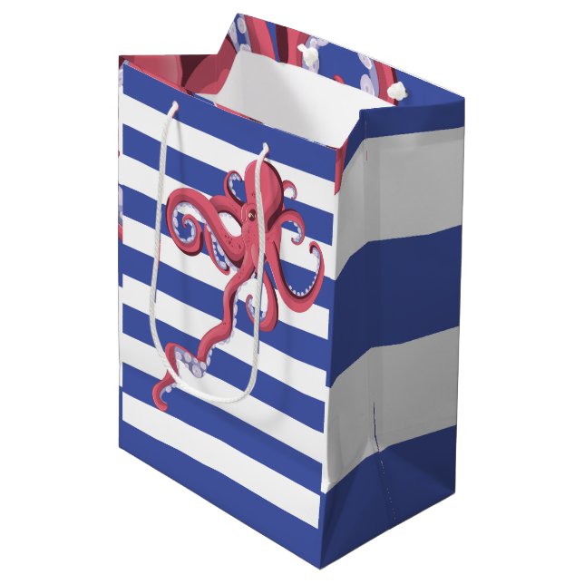 Squid diving underwater featuring stripes. medium gift bag (Front Angled)