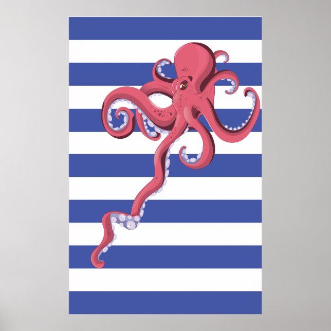 Squid diving underwater featuring stripes. poster (Front)