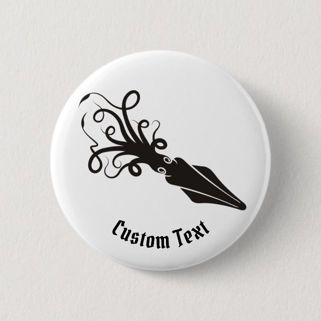 Squid Icon Black 2 Inch Round Button (Front)