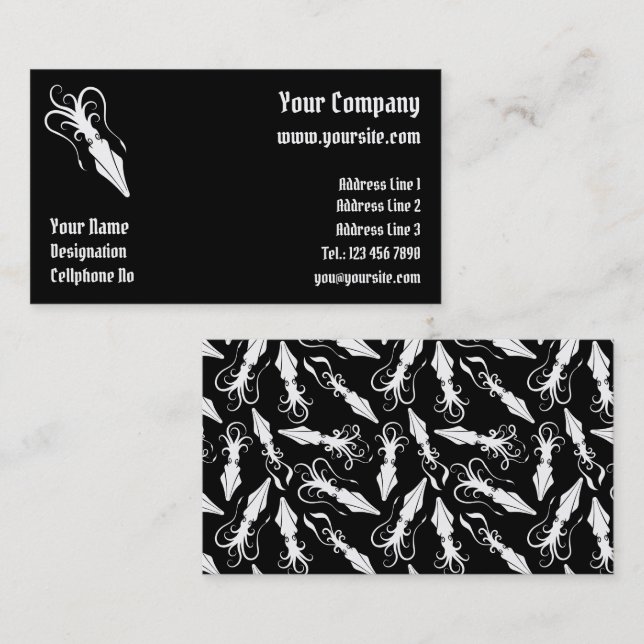 Squid Icon White Horizontal Business Card (Front/Back)