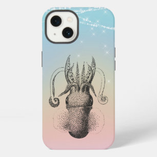 Squid Illustration on Rainbow Pastel with Lights iPhone 13 Case