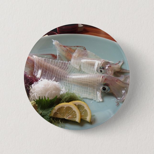 Squid Sashimi Japanese Meal Serving Lunch Dinner 2 Inch Round Button (Front)