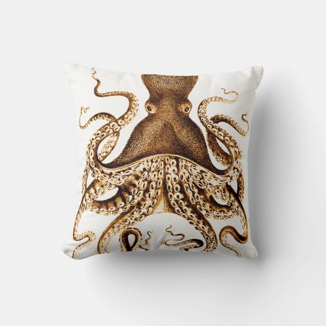 Squid Sepia Throw Pillow (Front)