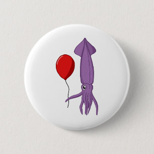 Squid with Balloon 2 Inch Round Button