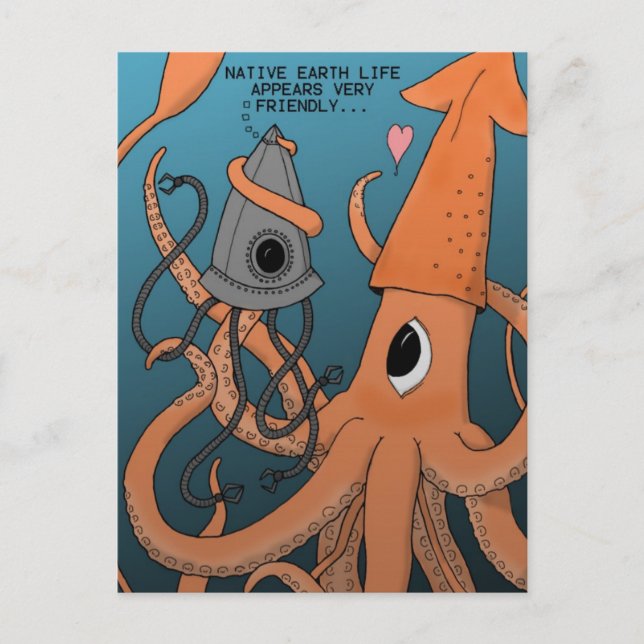 Squid X Alien Robot Postcard (Front)