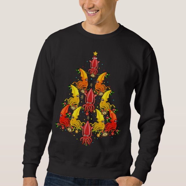 Squid Xmas Tree Gift Santa Hat Squid Christmas Sweatshirt (Front)
