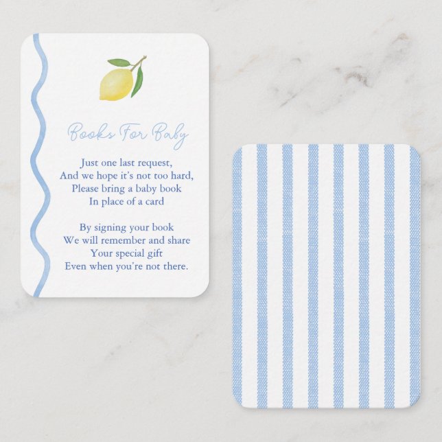 Squiggle Border Lemon Books For Baby Boy Shower Enclosure Card (Front/Back)