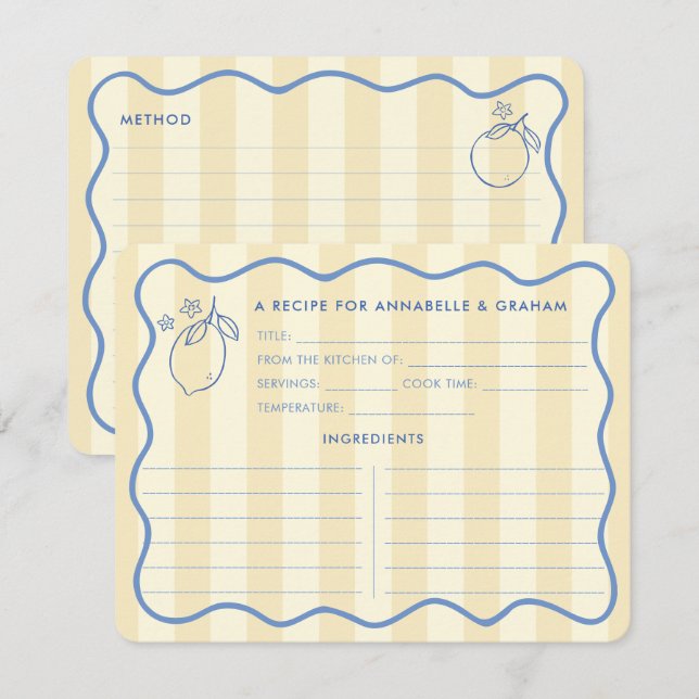 Squiggle Border Lemons Bridal Shower Recipe Card (Front/Back)