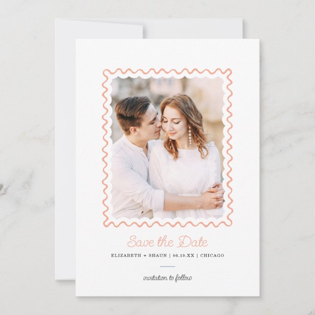 Squiggle Frame Photo Save the Date Card (Front)