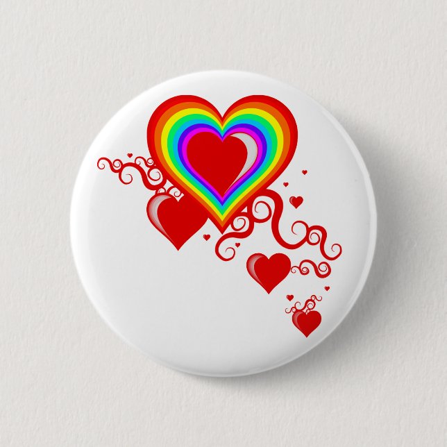 squiggle hearts. rainbowz. 2 inch round button (Front)