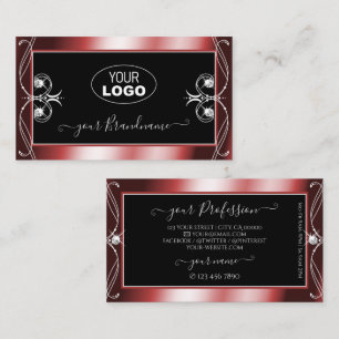 Squiggled Black Red Sparkling Diamonds with Logo Business Card