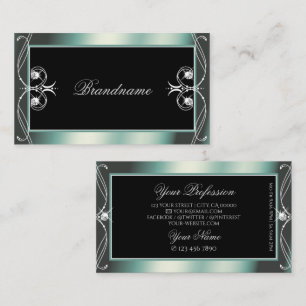 Squiggled Ornate Black and Teal Sparkle Diamonds Business Card