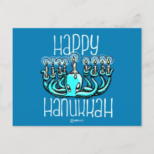 Squiggles: Happy Hannukah Octopus Holiday Postcard