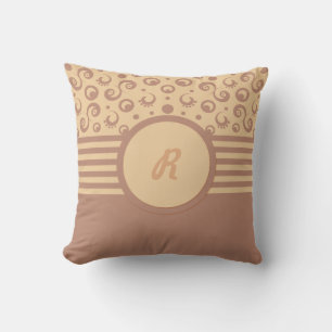 squiggles monogram tan throw pillow