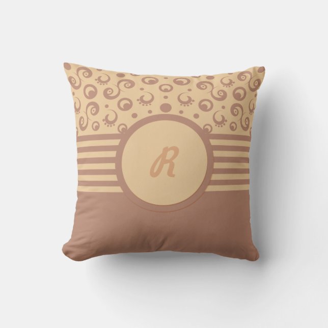 squiggles monogram tan throw pillow (Front)
