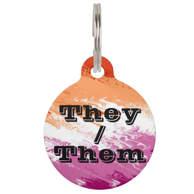 Squiggly Customizable Pronoun Lesbian Pride Flag Pet Tag (Front)
