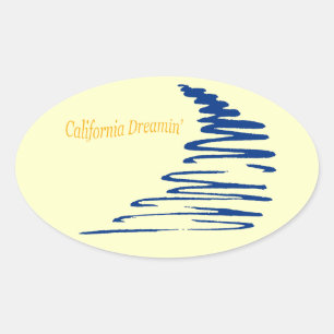 Squiggly Lines_California Dreamin'_Aqua Oval Sticker
