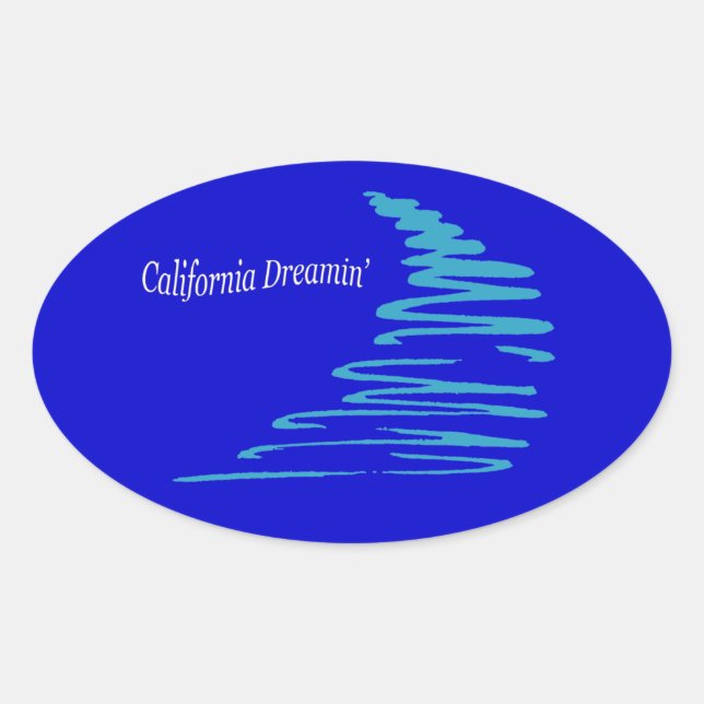 Squiggly Lines_California Dreamin'_Aqua Oval Sticker (Front)