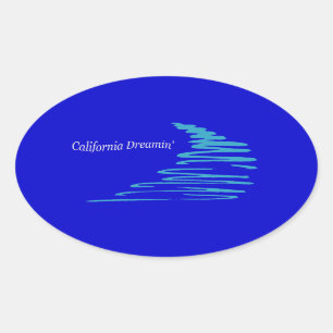 Squiggly Lines_California Dreamin'_Aqua Oval Sticker