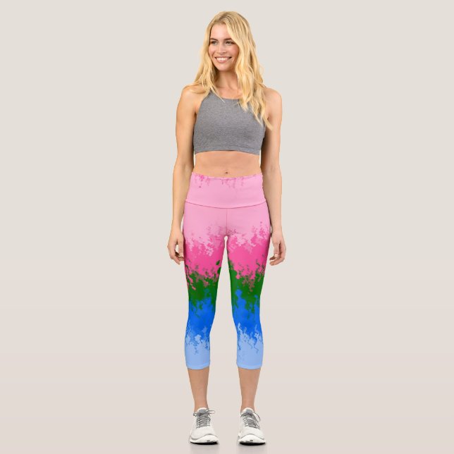 Squiggly Trippy Abstract Omniromantic Pride Flag Capri Leggings (Front)