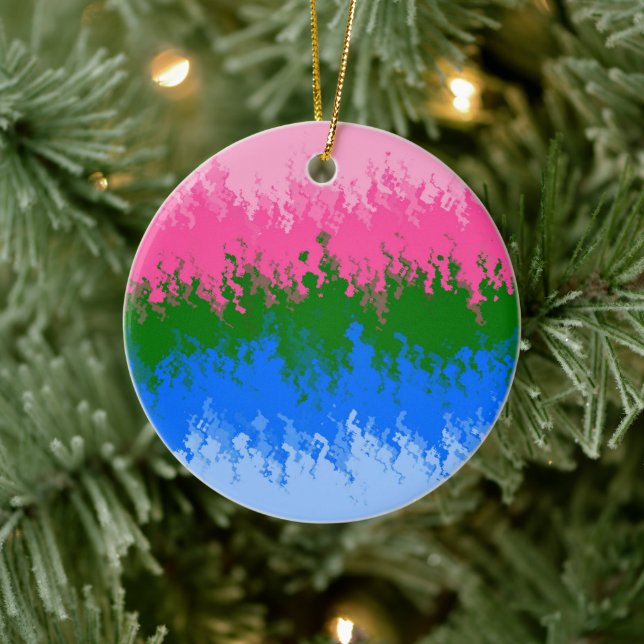 Squiggly Trippy Abstract Omniromantic Pride Flag Ceramic Ornament (Tree)