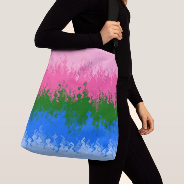 Squiggly Trippy Abstract Omniromantic Pride Flag Crossbody Bag (Close Up)