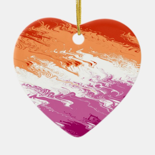 Squiggly Trippy Groovy Abstract Lesbian Pride Flag Ceramic Ornament (Front)