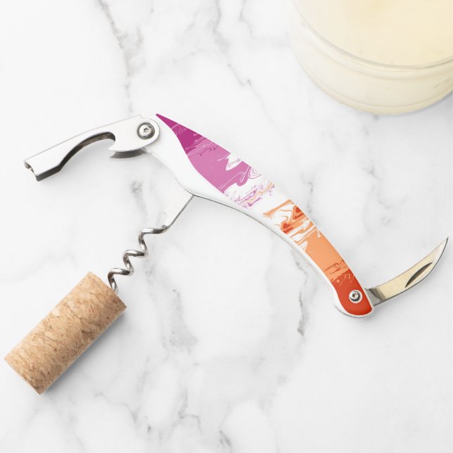 Squiggly Trippy Groovy Abstract Lesbian Pride Flag Corkscrew (Front)