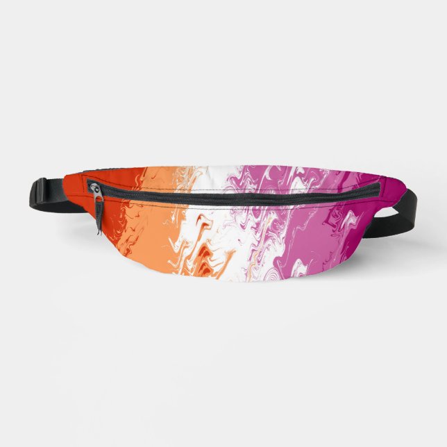 Squiggly Trippy Groovy Abstract Lesbian Pride Flag Fanny Pack (Front)