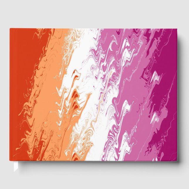 Squiggly Trippy Groovy Abstract Lesbian Pride Flag Guest Book (Front)