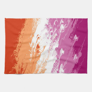 Squiggly Trippy Groovy Abstract Lesbian Pride Flag Kitchen Towel