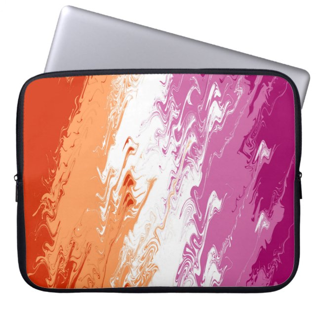 Squiggly Trippy Groovy Abstract Lesbian Pride Flag Laptop Sleeve (Front)