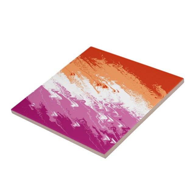 Squiggly Trippy Groovy Abstract Lesbian Pride Flag Tile (Side)