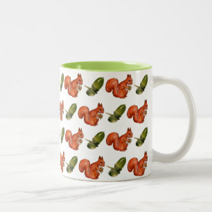 Squirrel and Acorn Pattern Two-Tone Coffee Mug
