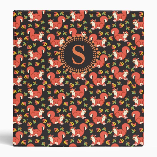 Squirrel and Autumn Leaf Pattern Monogram Binder (Front)