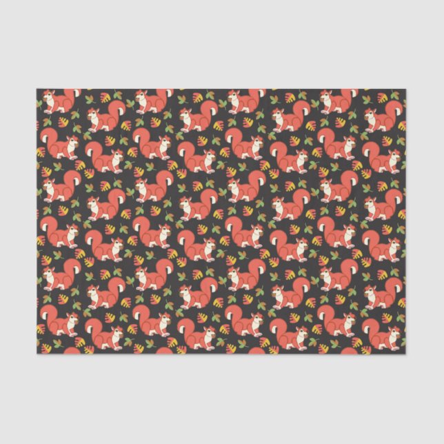 Squirrel and Autumn Leaf Pattern Tissue Paper (Front)