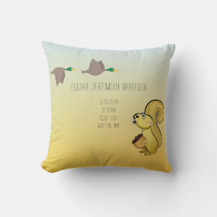 Squirrel and Duck Baby Birth Stats Throw Pillow