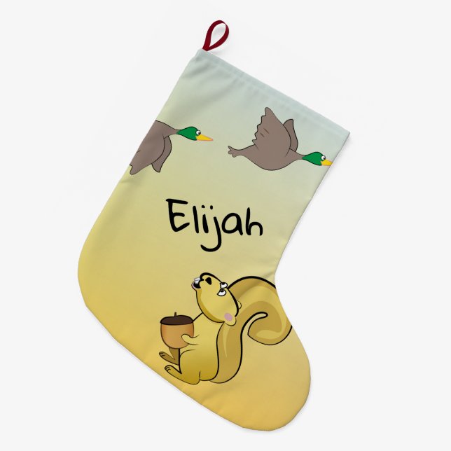 Squirrel and Duck Large Christmas Stocking (Front (Hanging))