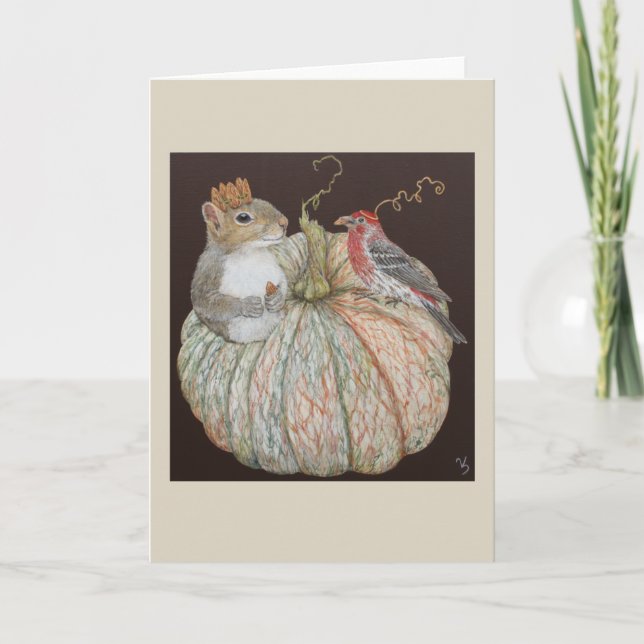 Squirrel and Finch Folded Greeting Card (Front)