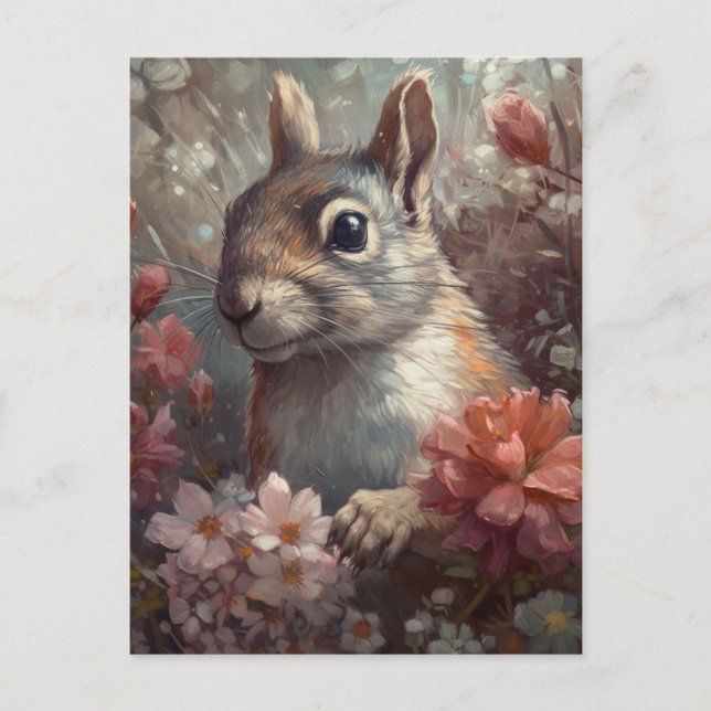 Squirrel and Flowers Postcard (Front)