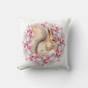 Squirrel and flowers throw pillow